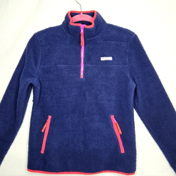 Vineyard Vines 3/4 zip Fleece Pullover. Blue With Red And Pink Trim. XXS - Picture 2 of 16